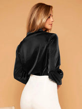 Felegant V-neck Lantern Sleeve Satin Blouse